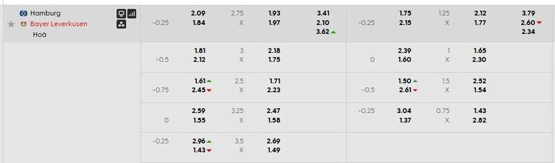 Bảng tỷ lệ kèo Hamburger vs Leverkusen